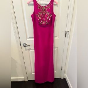 Sachin & Babi pink embezzled long evening gown